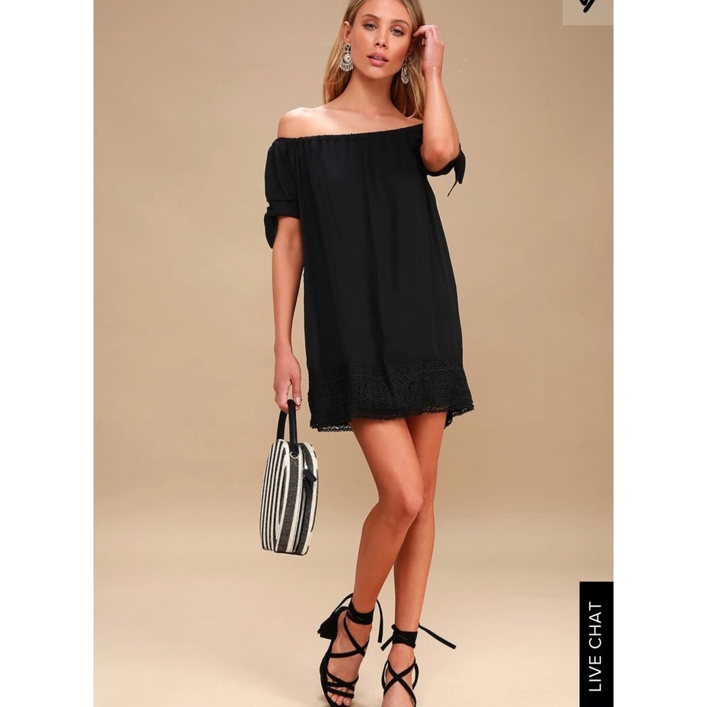 Lulu’s Black off the should dress w/ lace trim